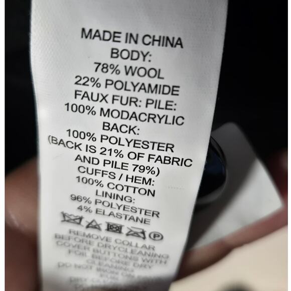 Kate Spade Faux Fur Removeable Collar Wool Velvet Trim Jacket Coat Black - Picture 9 of 9